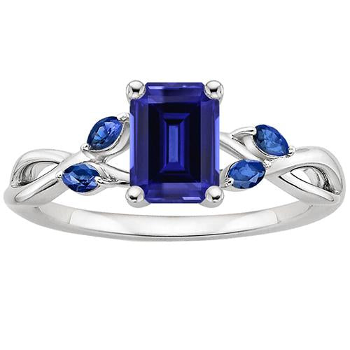 Ladies Solitaire Blue Sapphire Ring With Marquise Accents 3.50 Carats - Gemstone Ring-harrychadent.ca