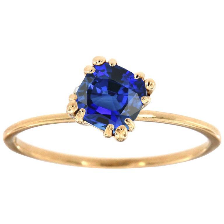 Ladies Solitaire Cushion Blue Sapphire Ring 2.50 Carats Triple Prongs - Gemstone Ring-harrychadent.ca