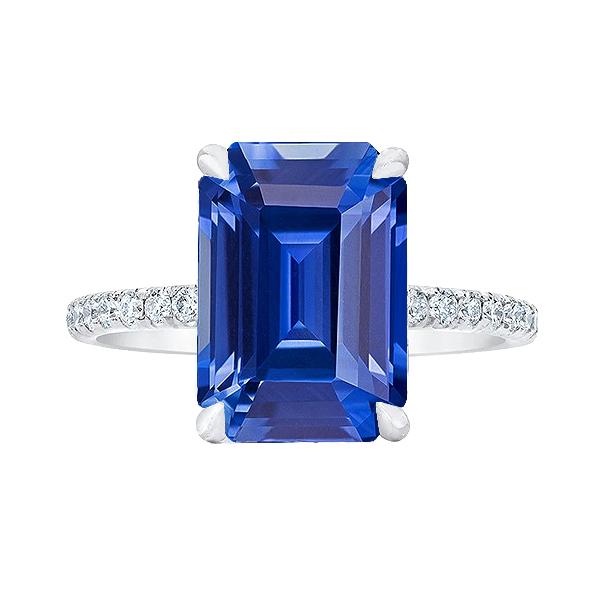 Ladies Solitaire Emerald Blue Sapphire Ring Accented Diamonds 5 Carats - Gemstone Ring-harrychadent.ca