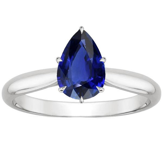 Ladies Solitaire Gemstone Ring Pear Ceylon Sapphire 4 Carats - Gemstone Ring-harrychadent.ca