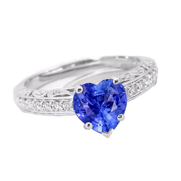 Ladies Solitaire Heart Blue Sapphire Ring With Accents 2 Carats - Gemstone Ring-harrychadent.ca