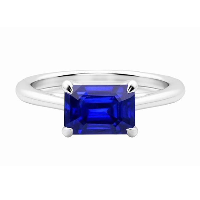 Ladies Solitaire Ring 2 Carats Prong Set Emerald Cut Srilanka Sapphire - Gemstone Ring-harrychadent.ca