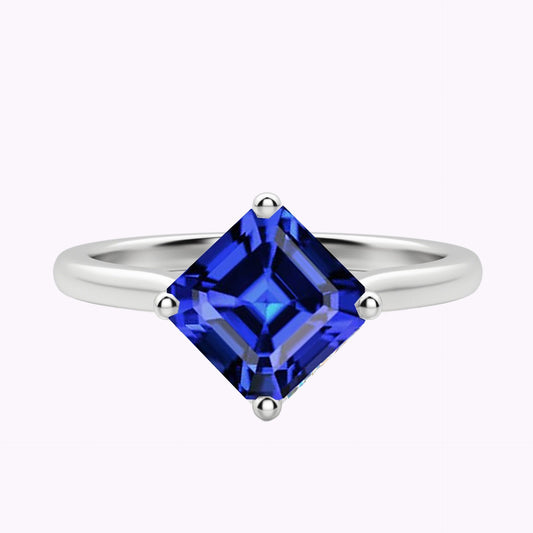 Ladies Solitaire Ring Asscher Ceylon Sapphire Gemstone 2.50 Carats - Gemstone Ring-harrychadent.ca