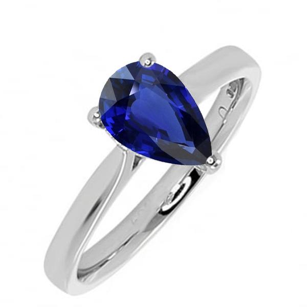 Ladies Solitaire Ring Teardrop Style Pear Ceylon Sapphire 3 Carats - Gemstone Ring-harrychadent.ca