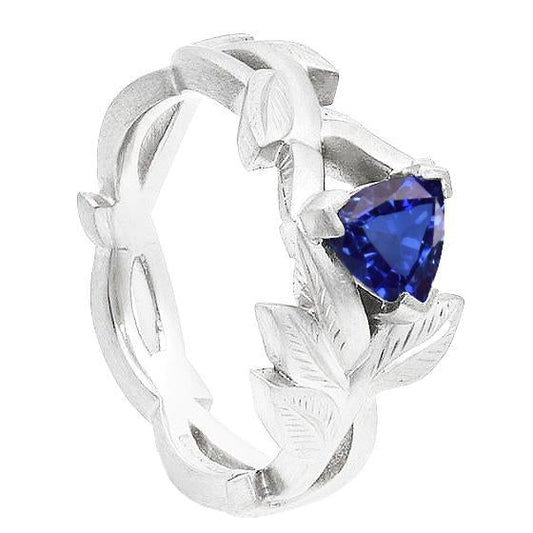 Ladies Solitaire Trillion Blue Sapphire Ring Leaf Style 1 Carat - Gemstone Ring-harrychadent.ca