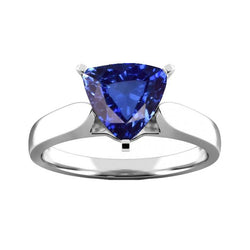 Ladies Solitaire Trillion Sapphire Ring 1.50 Carats White Gold Jewelry