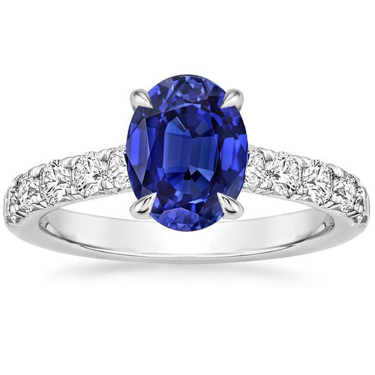 Ladies Solitaire With Accents Ring Blue Sapphire & Diamonds 4 Carats - Gemstone Ring-harrychadent.ca