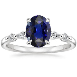 Ladies Solitaire With Accents Ring Blue Sapphire & Natural Earth Mined Diamonds 4 Carats
