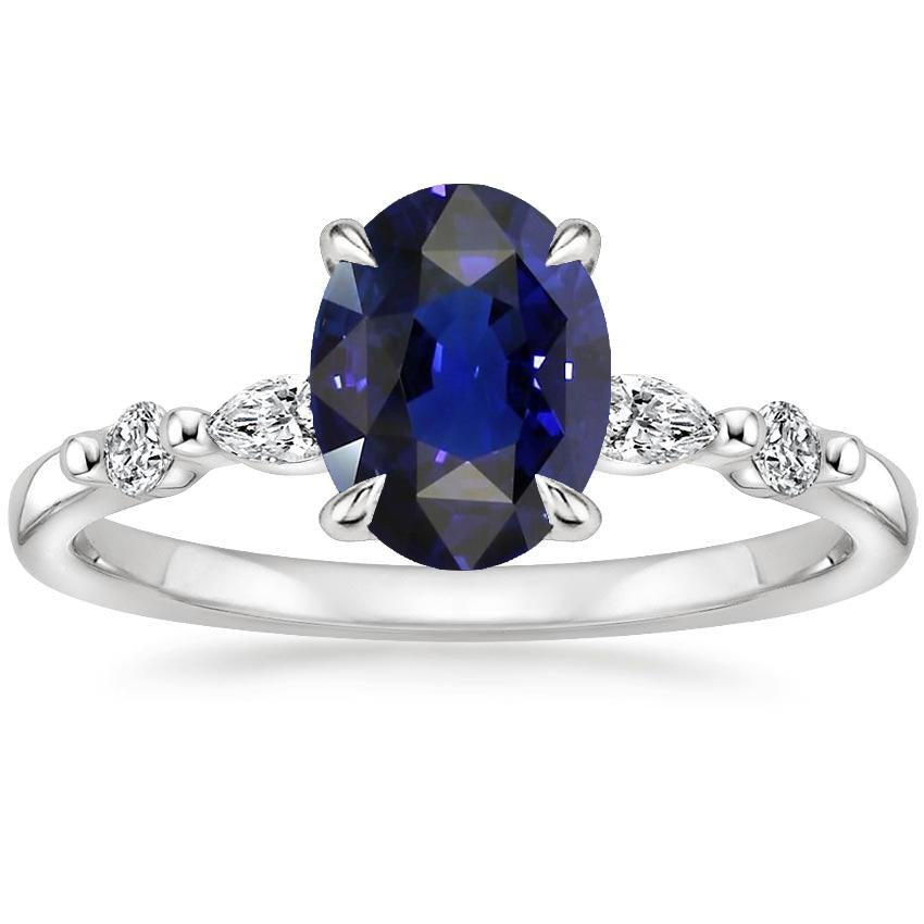 Ladies Solitaire With Accents Ring Blue Sapphire & Diamonds 4 Carats - Gemstone Ring-harrychadent.ca