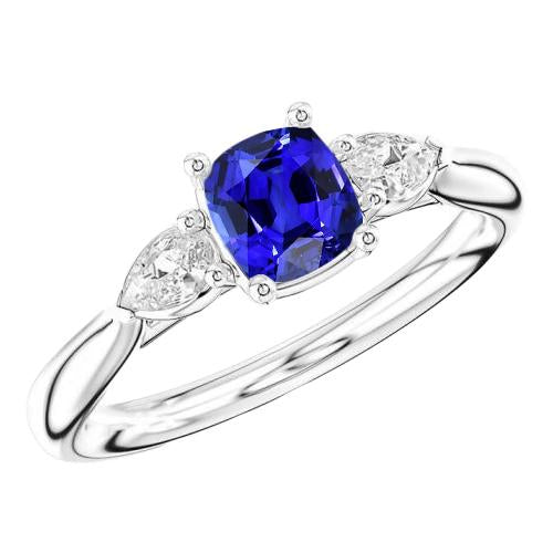 Ladies Three Stone Cushion Sapphire Ring 2 Carats Pear Diamond Jewelry - Gemstone Ring-harrychadent.ca