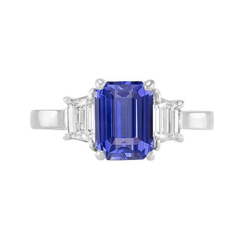 Ladies Three Stone Emerald Ceylon Sapphire Ring 2.50 Carats White Gold - Gemstone Ring-harrychadent.ca