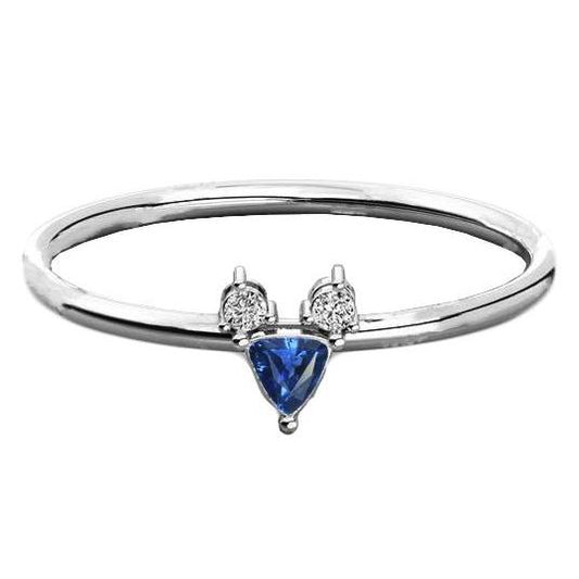 Ladies Three Stone Ring Trillion Cut Sapphire & Diamonds 0.75 Carats - Gemstone Ring-harrychadent.ca