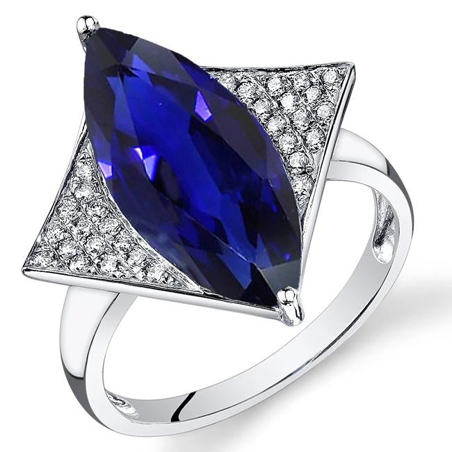 Marquise Blue Sapphire Engagement Ring With Small Diamonds 5.50 Carats - Gemstone Ring-harrychadent.ca