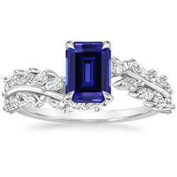 Marquise Natural Earth Mined Diamond And Emerald Blue Sapphire Ring 3 Carats Jewelry