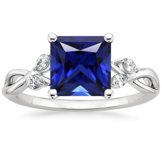 Marquise Diamond Anniversary Ring & Princess Blue Sapphire 5.25 Carats - Gemstone Ring-harrychadent.ca