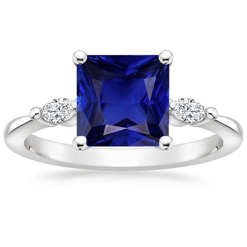 Marquise Diamond Ring 3 Stone Princess Ceylon Sapphire 5.25 Carats - Gemstone Ring-harrychadent.ca