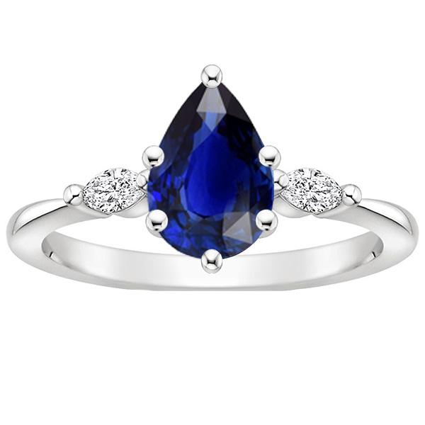 Marquise Diamond Three Stone Ring Pear Ceylon Sapphire 3 Carats - Gemstone Ring-harrychadent.ca