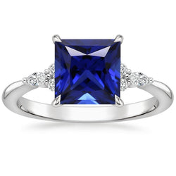 Marquise & Round Natural Earth Mined Diamonds Ring With Princess Blue Sapphire 5.25 Carats