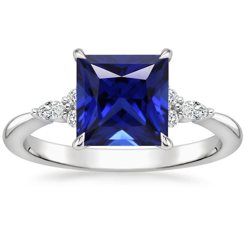 Marquise & Round Diamonds Ring With Princess Blue Sapphire 5.25 Carats - Gemstone Ring-harrychadent.ca