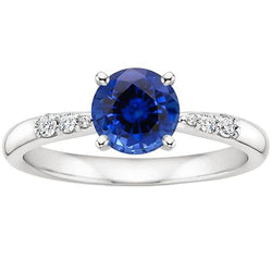 Natural Solitaire Round Blue Sapphire With Accents Jewelry 2.50 Carats