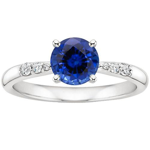 Natural Solitaire Round Blue Sapphire With Accents Jewelry 2.50 Carats - Gemstone Ring-harrychadent.ca