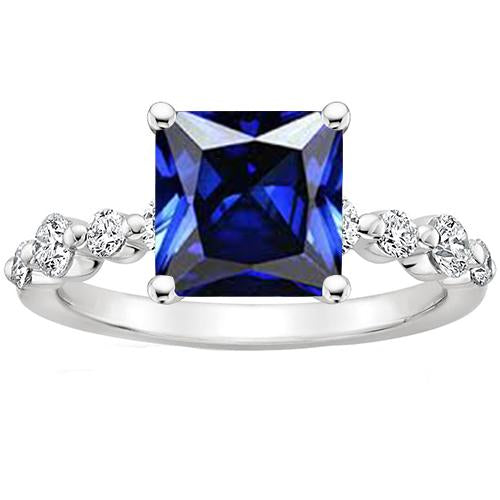 New Gold Princess Cut Natural Blue Sapphire With Accents Ring 4 Carats - Gemstone Ring-harrychadent.ca