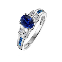 Oval Blue Sapphire & Natural Earth Mined Diamond Engagement Ring 4.25 Carats White Gold