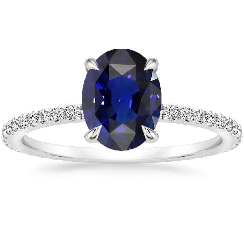 Oval Blue Sapphire Diamond Engagement Ring Claw Prong Setting 6 Carats - Gemstone Ring-harrychadent.ca