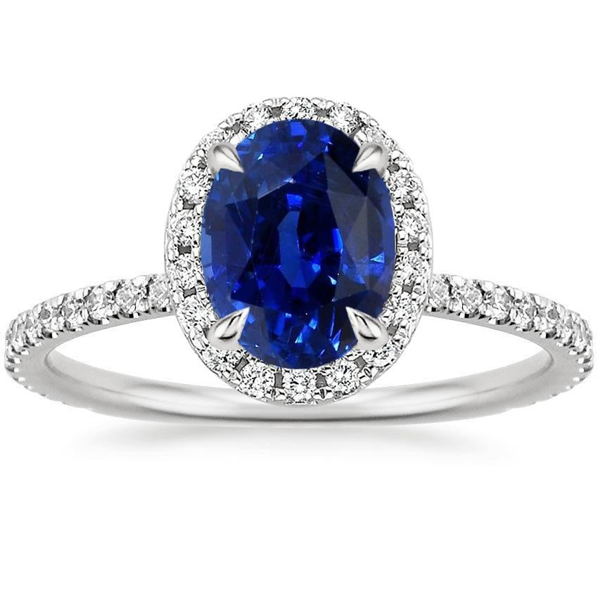 Oval Blue Sapphire Halo Diamond Engagement Ring Accented 6.20 Carats - Gemstone Ring-harrychadent.ca