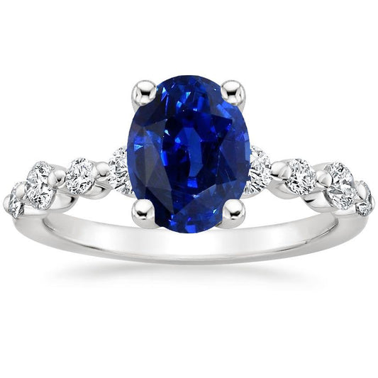 Oval Ceylon Sapphire Wedding Ring With Round Diamonds Accents 5 Carats - Gemstone Ring-harrychadent.ca