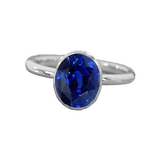 Oval Cut Sapphire Solitaire Ring Bezel Set 2 Carats Ladies Jewelry - Gemstone Ring-harrychadent.ca