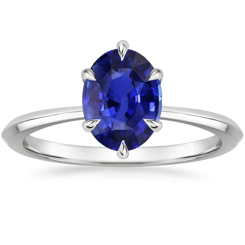 Oval Cut Solitaire Ring Prong Set Ceylon Sapphire 3 Carats White Gold - Gemstone Ring-harrychadent.ca