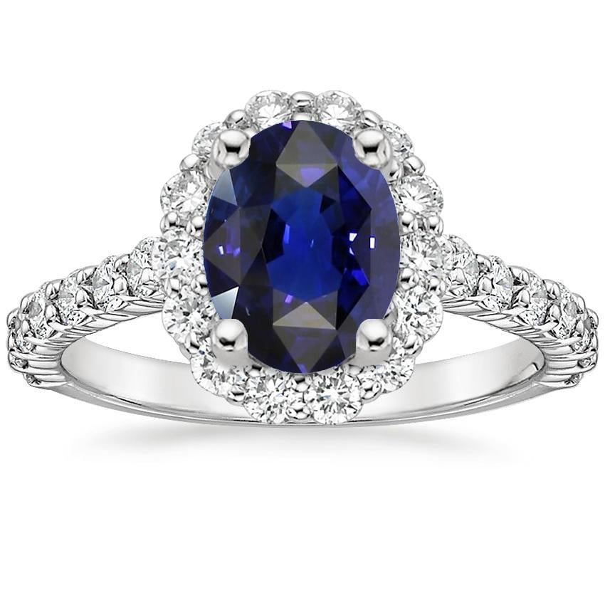 Oval Deep Blue Sapphire Halo Wedding Ring 6 Carats White Gold - Gemstone Ring-harrychadent.ca