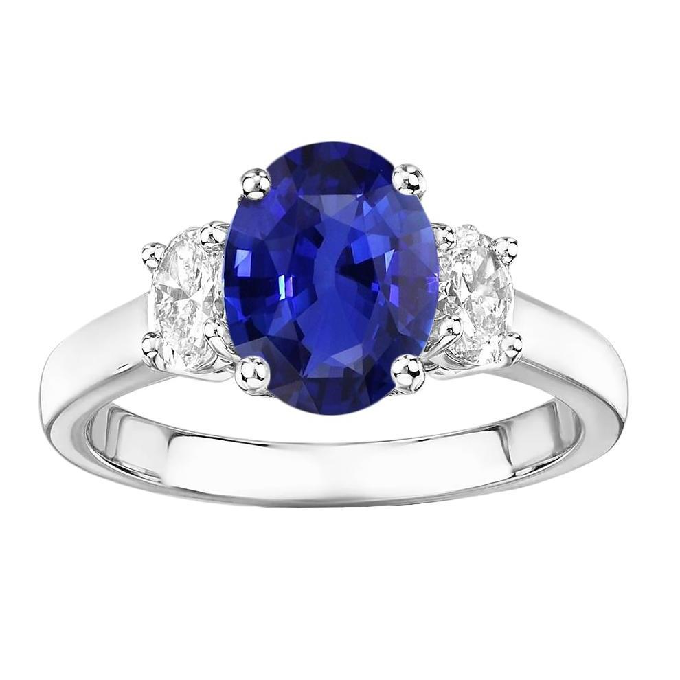 Oval Diamond 3 Stone Ring White Gold Ceylon Sapphire Gemstone 5 Carats - Gemstone Ring-harrychadent.ca