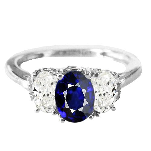 Oval Diamond Anniversary Ring Natural Blue Sapphire Stone 2.50 Carats - Gemstone Ring-harrychadent.ca