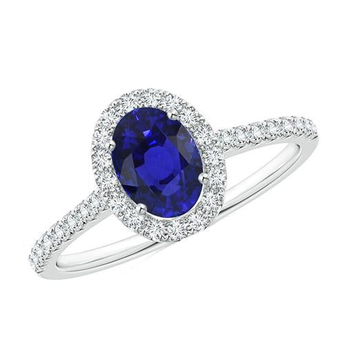 Oval Diamond Halo Engagement Ring 5.50 Carats Ceylon Sapphire Accented - Gemstone Ring-harrychadent.ca