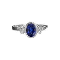 Oval Natural Earth Mined Diamond Ring Bezel Set Blue Sapphire 3 Carats Antique Style Gold