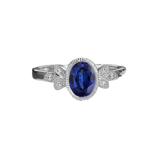 Oval Diamond Ring Bezel Set Blue Sapphire 3 Carats Antique Style Gold - Gemstone Ring-harrychadent.ca