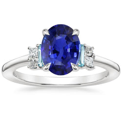 Oval Gemstone Ring Ceylon Sapphire Jewelry With Accents 4 Carats Gold