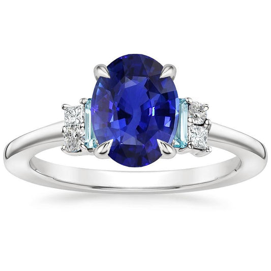 Oval Gemstone Ring Ceylon Sapphire Jewelry With Accents 4 Carats Gold - Gemstone Ring-harrychadent.ca