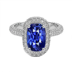 Oval Halo Engagement Ring Sri Lankan Sapphire & Natural Earth Mined Diamond 9 Carats New