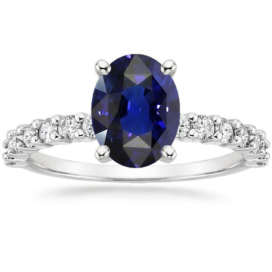 Oval & Round Diamond Solitaire Ring SriLanka Sapphire Accents 5 Carats - Gemstone Ring-harrychadent.ca