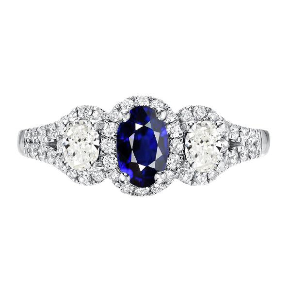 Oval Sapphire Halo Ring 3 Stone Style 3.50 Carats Split Shank Diamonds - Gemstone Ring-harrychadent.ca