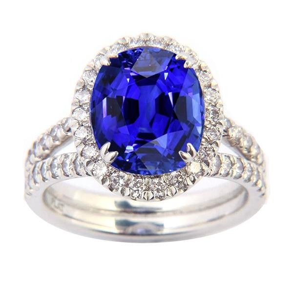 Oval Sapphire Halo Wedding Ring Set Pave Split Shank 5 Carats Gold - Gemstone Ring-harrychadent.ca