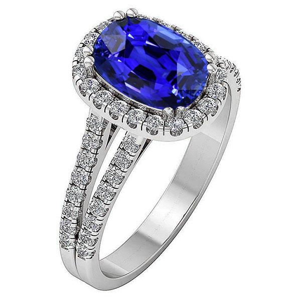 Oval Shaped Halo Blue Sapphire Ring Split Shank Diamond 5 Carats - Gemstone Ring-harrychadent.ca