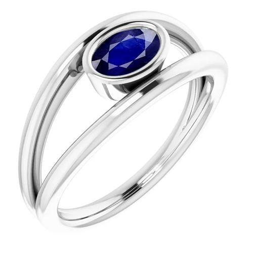 Oval Solitaire 2 Carat Ring Bezel Set Blue Ceylon Sapphire Gold 14K - Gemstone Ring-harrychadent.ca