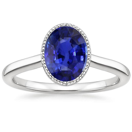 Oval Solitaire Blue Sapphire Ring Bezel Set 2.50 Carats Jewelry - Gemstone Ring-harrychadent.ca