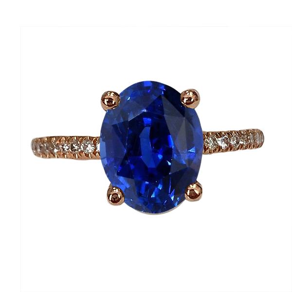 Oval Solitaire Blue Sapphire Ring & Pave Set Diamonds 4.50 Carats - Gemstone Ring-harrychadent.ca