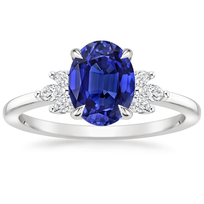 Oval Solitaire Blue Sapphire Ring With Pear Side Stones 4.50 Carats - Gemstone Ring-harrychadent.ca
