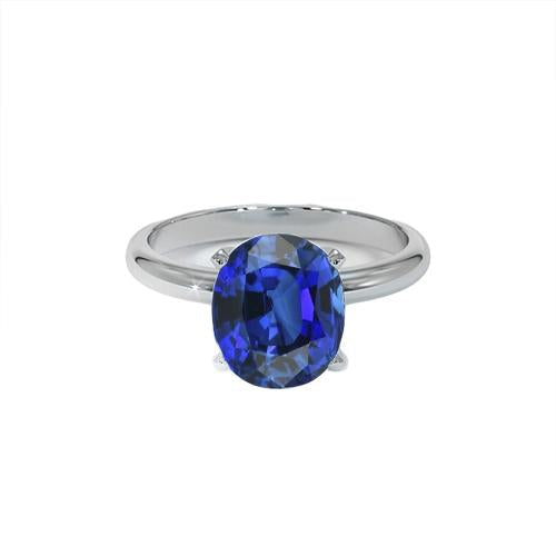 Oval Solitaire Ceylon Blue Sapphire White Gold Ring 4.50 Carats - Gemstone Ring-harrychadent.ca